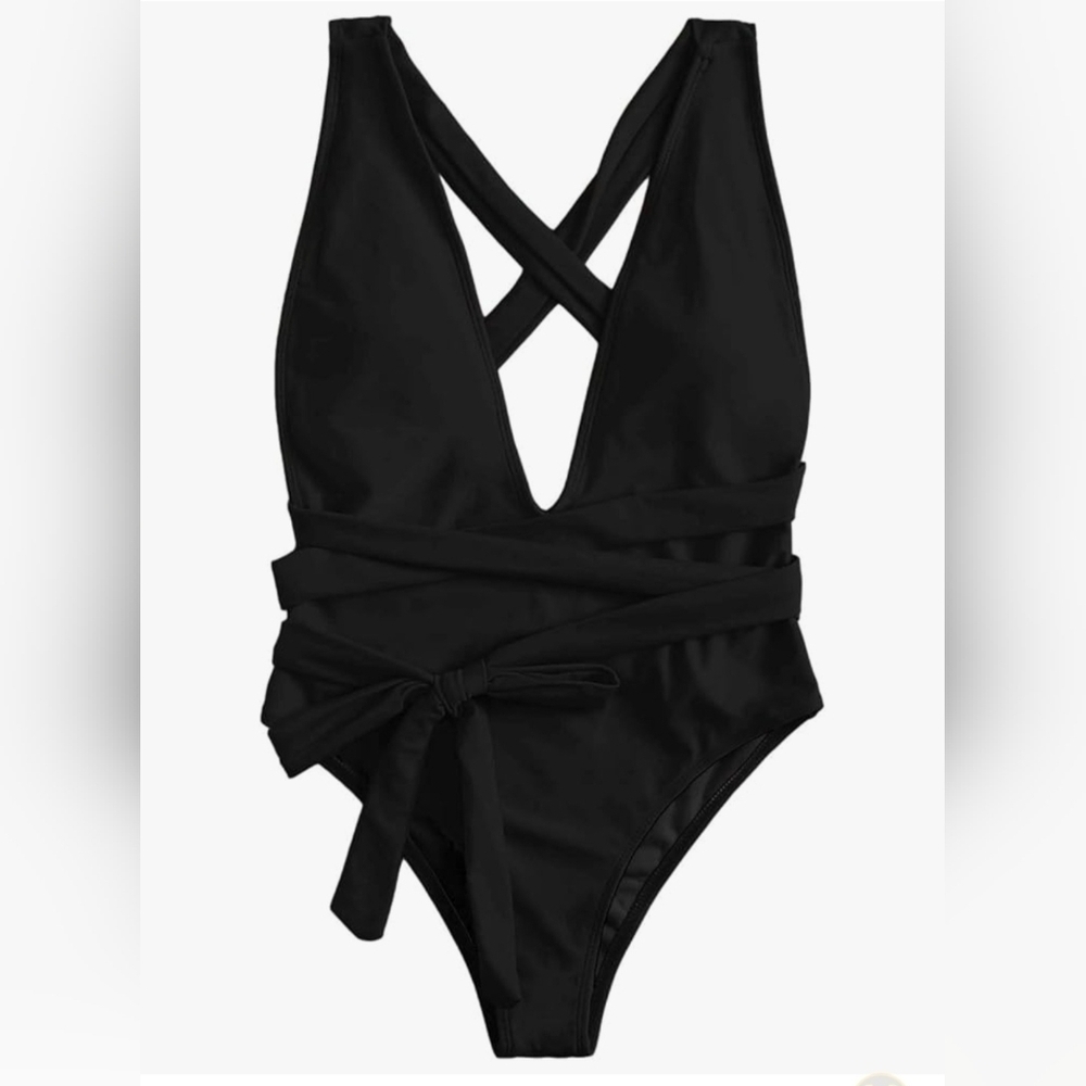 Lilosy Sexy Tie Criss Cross Plunge One Piece #1068 NWOT - Picture 8 of 11